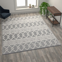 Flash Furniture CI-21-231-810-GY-GG Indoor Geometric 8'x10' Area Rug - Hand Woven Gray Area Rug with Ivory Diamond Pattern, Polyester/Cotton Blend